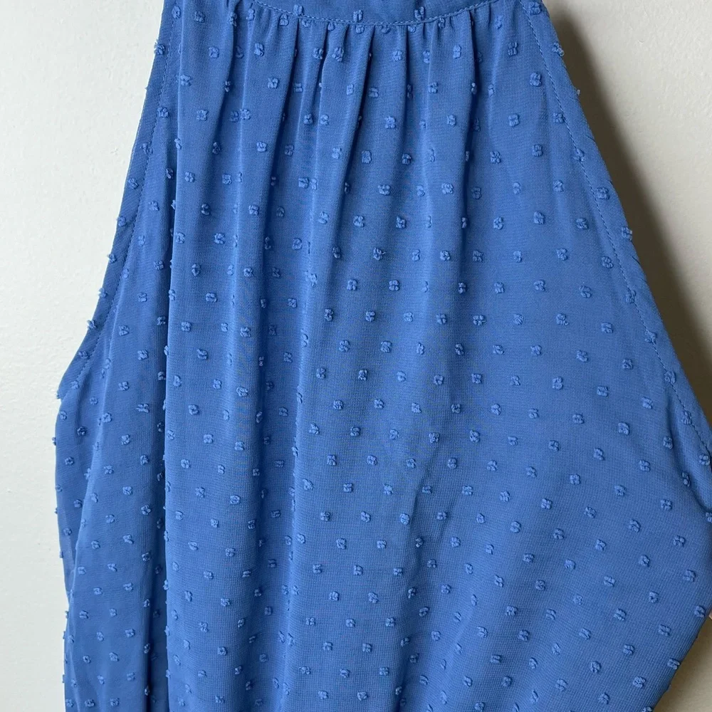 NWT Soft blue Swiss dot halter tiered sleeveless maxi dress size Large - Picture 4 of 8